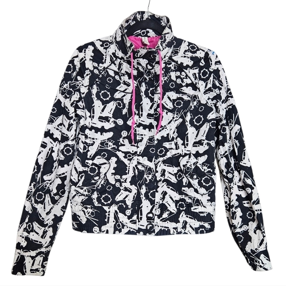 Empyre Y2K Punk Streetwear Jacket Black/White Airplane Print Pink Graphic Lining